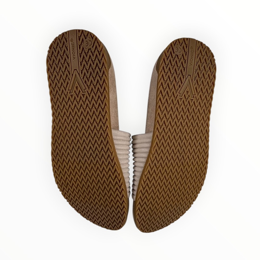 Vionic Slide Sandals Womens 8 Taupe Excellent Ribbed Knit Orthotic Comfort Flat - Picture 10 of 10